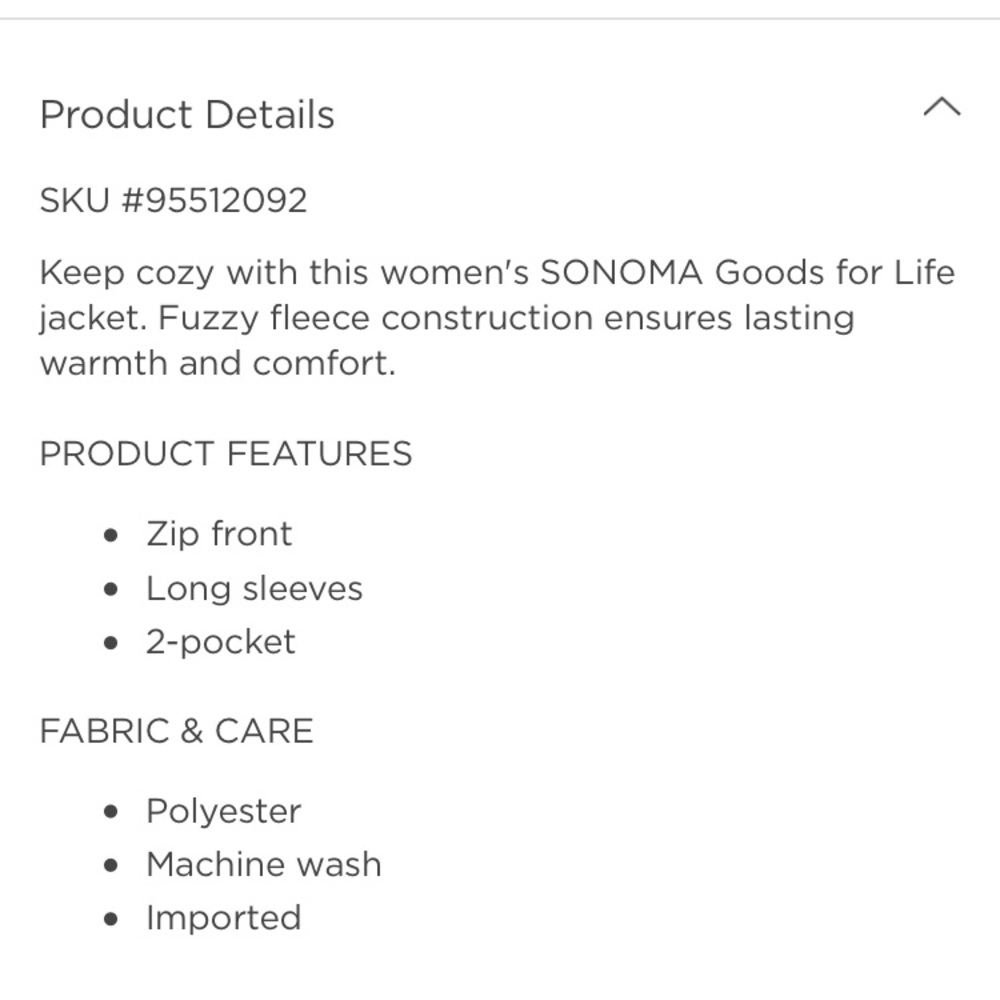 SOLD Sonoma Teddy Bear/Fleece Jacket - Picture 5 of 12